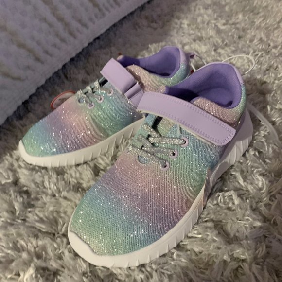 Joe Fresh (Girls) Size 4 Sneakers (NWT) - sparkly aqua/lavender/pink - Picture 4 of 5